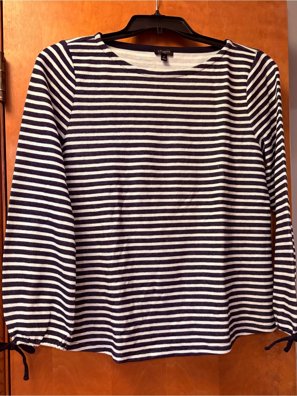Talbots Navy & White Striped Long-Sleeve Boatneck Top